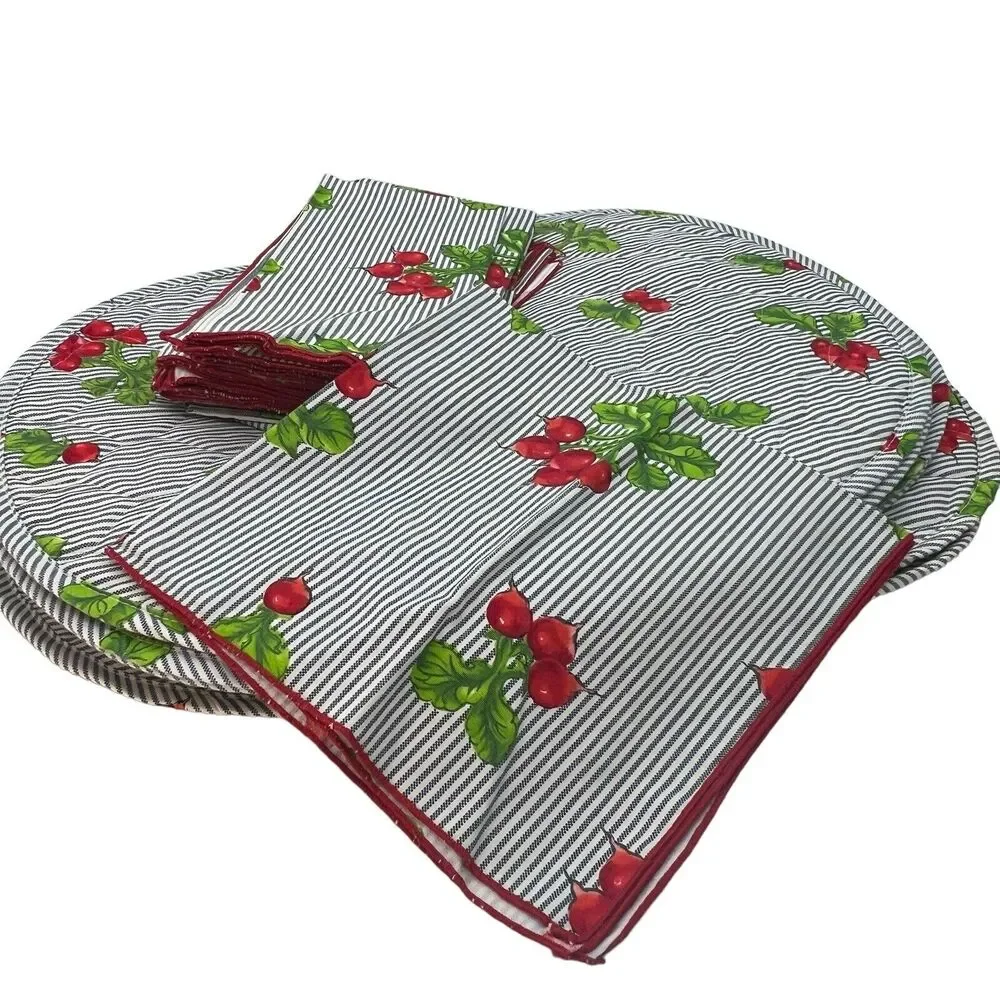 Set 12 Blue Striped Raddish Quilted Placemats Napkins Garden Summer Outdoor 17